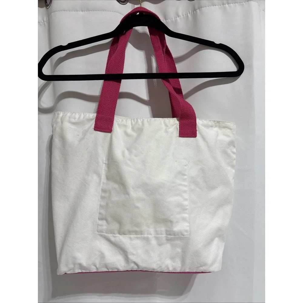 Punta Cana Tropical‎ Canvas Beach Bag Vacation Swim Travel Sunset White/Pink